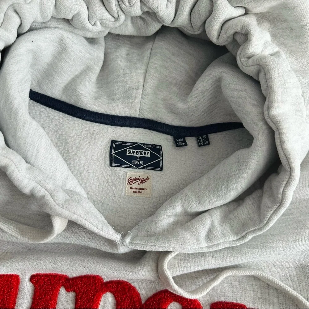 Superdry Vintage Cooper Classic Gray Hoodie Sweatshirt Red Logo Women’s Size 6 - Picture 7 of 14